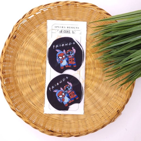 Car Coasters 2PK Friends Stich Spiderman - Picture 1 of 2